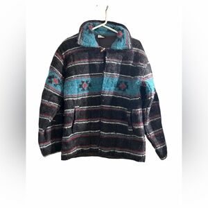 Vintage Yeti Land Aztec Western Print Shag Wool Jacket Made in Nepal